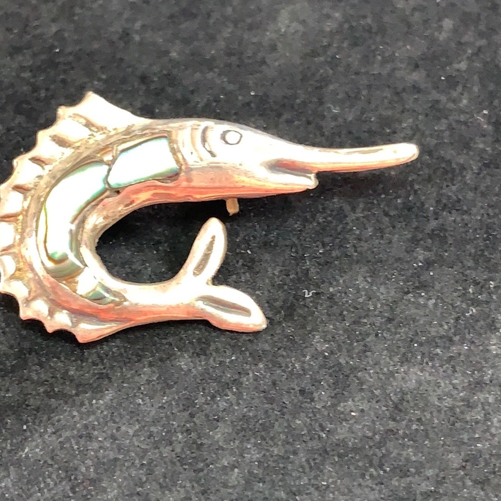 Swordfish silver and abalone pin